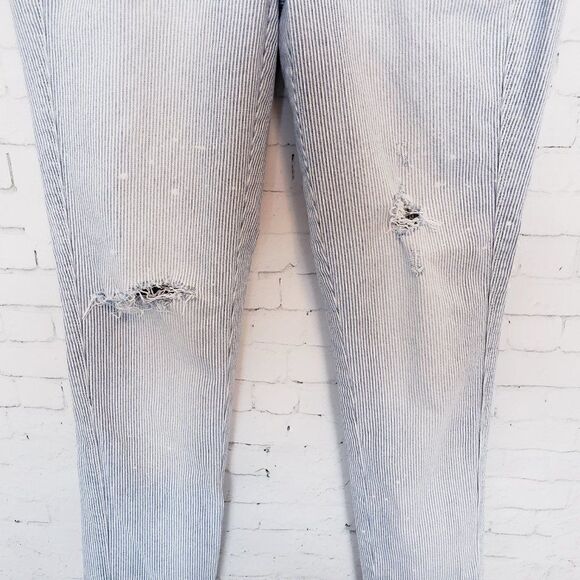 Madewell Hickory Stripe Jeans Size 25 Blue White Distressed Slim Straight - Picture 3 of 12